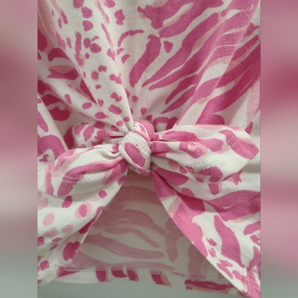 Lilly Pulitzer 'Get Spotted' Pink Lion Top Boat Neck Tie-Waist Sz XS - Picture 4 of 6